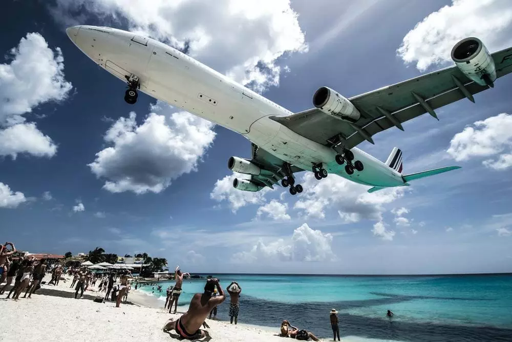 Plane landing beach